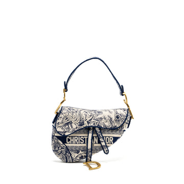Top quality Dior Medium Saddle Bag Toile De Jouy Blue
