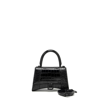 Balenciaga Hourglass S Croc-Embossed CalBNkin So Black