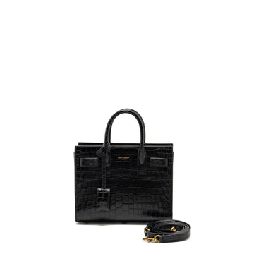 Saint Laurent/YSL Nano Sac de Jour Croc-Embossed CalBNkin Black GHW
