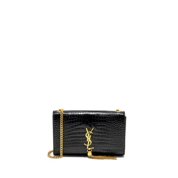 Saint Laurent/YSL Kate Tassel Bag Croc-Embossed CalBNkin Black GHW