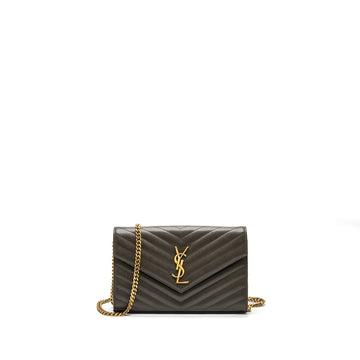 Saint Laurent/YSL Envelop Chain Bag Grained CalBNkin Dark Green GHW