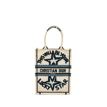 Top quality Dior Vertical Booktote Lucky Star Embroidery White/Multicolour