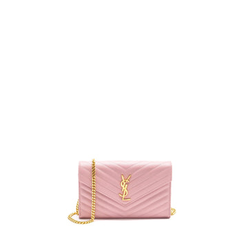 Saint Laurent / YSL Cassandre Matelasse Wallet on Chain Grained CalBNkin PInk GHW