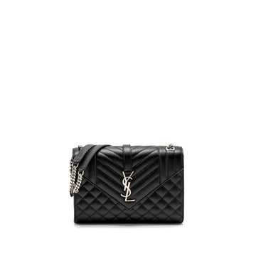 Saint Laurent/YSL Medium Envelope Chain Bag Grained CalBNkin Mix Matelasse Black SHW