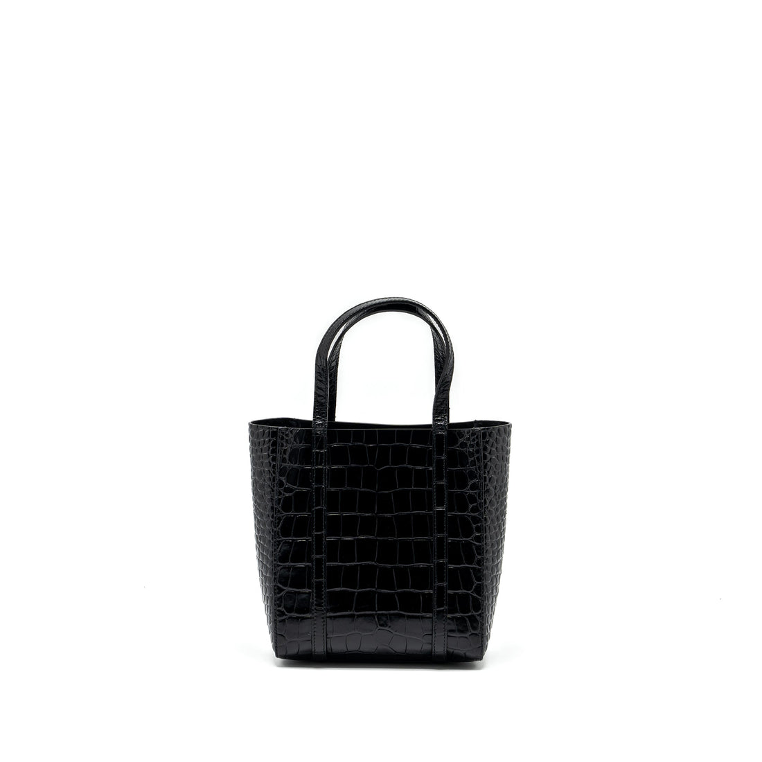 Balenciaga XXS Everyday Tote Bag Croc-Embossed CalBNkin Black SHW