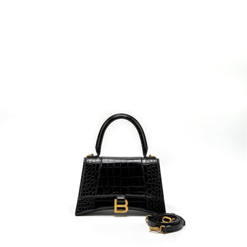 Balenciaga Small Hourglass Bag Croc-Embossed CalBNkin Black GHW