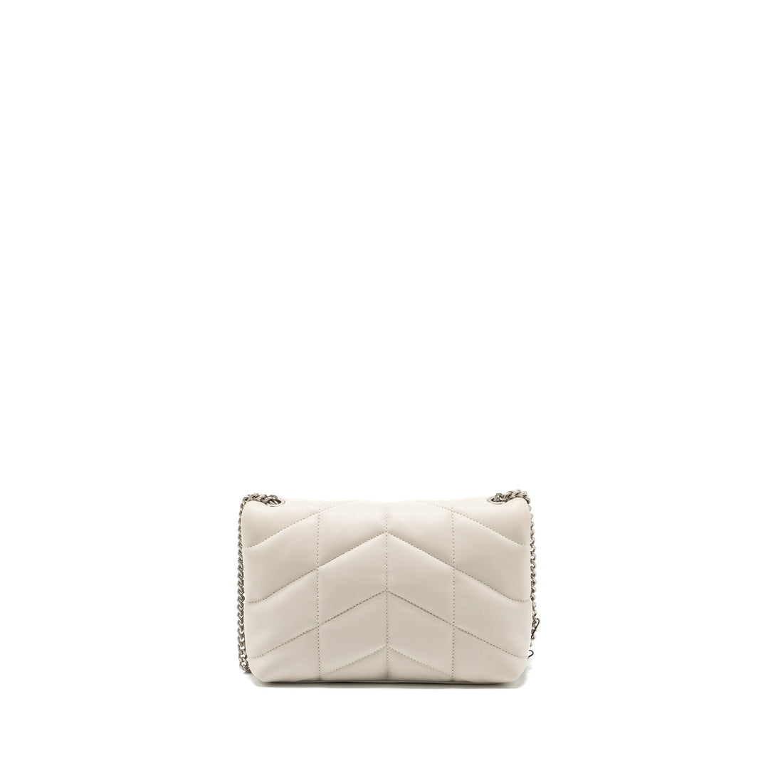 Saint Laurent Small Loulou Puffer Shoulder Bag Lambskin Blanc  Ruthenium Hardware