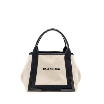 Balenciaga Cabas Tote Bag Canvas/CalBNkin Natural/Black SHW