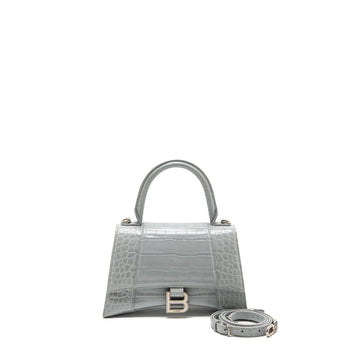 Balenciaga Small Hourglass Bag Croc-embossed CalBNkin Grey SHW