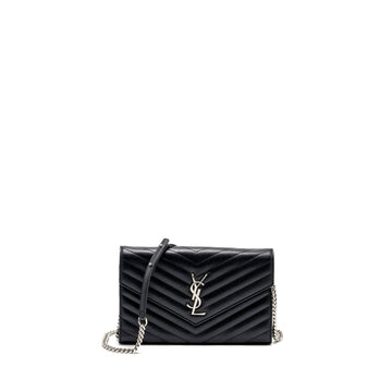 SAINT LAURENT ENVELOP CHAIN BAG GRAINED CALBNKIN BLACK SHW