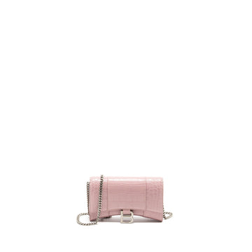 Balenciaga Hourglass Wallet on Chain Croc-Embossed CalBNkin Pink SHW