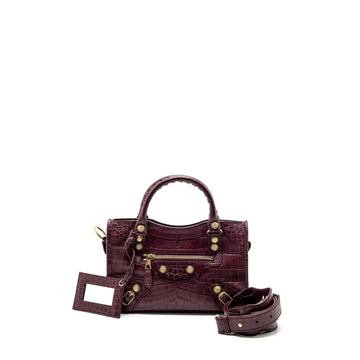 Balenciaga mini city bag croc embossed calBNkin burgundy GHW