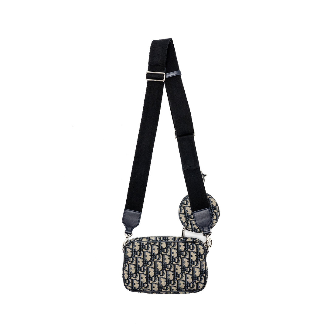 Top quality Dior 3 in 1 mini zipper pouch with strap blue jacquard