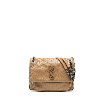 Saint Laurent Medium Niki Bag Crinkled CalBNkin Dark Beige Ruthenium Hardware