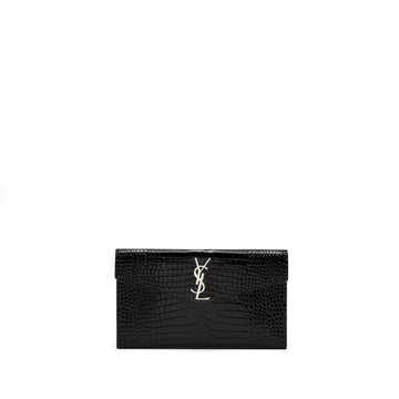Saint Laurent/YSL Uptown Pouch Croc-Embossed CalBNkin Black SHW