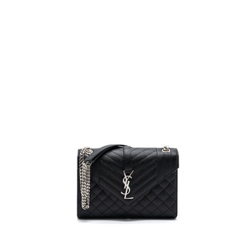 Saint Laurent/YSL Envelope Medium Chain Bag Grained CalBNkin Mix Matelasse Black SHW