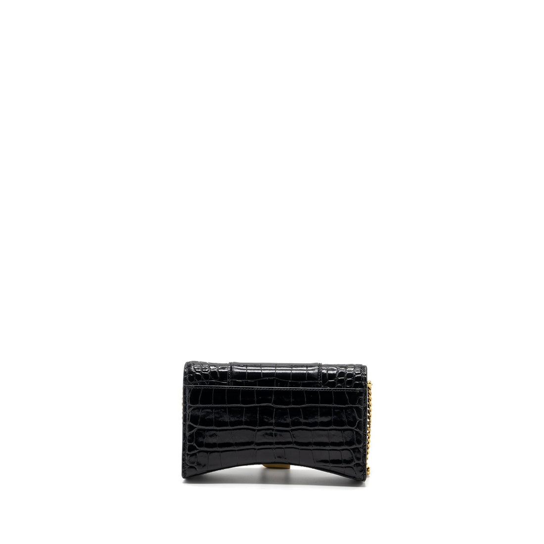 Balenciaga Hourglass Wallet On Chain Croc Embossed CalBNkin Black GHW