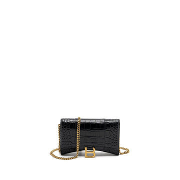 Balenciaga Hourglass Wallet On Chain Croc Embossed CalBNkin Black GHW