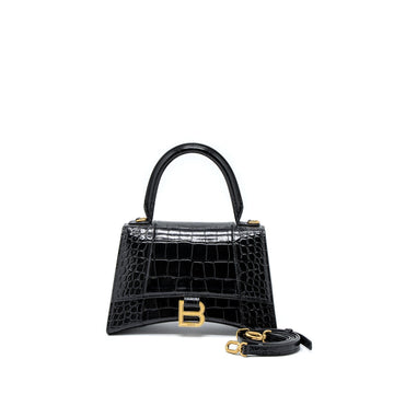Balenciaga Hourglass Small Handbag Croc Embossed CalBNkin Black GHW