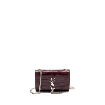 Saint Laurent/YSL Kate Bag Croc Embossed CalBNkin Burgundy SHW
