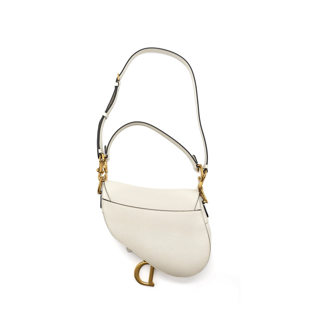 Top quality Dior medium saddle bag with strap grained calfskin white