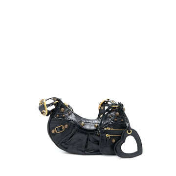Balenciaga Le Cagole XS Shoulder Bag Croc-Embossed CalBNkin Black Aged-Gold Hardware
