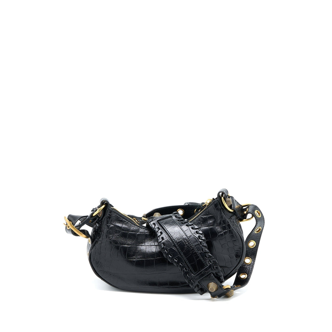 Balenciaga Le Cagole XS Shoulder Bag Croc-Embossed CalBNkin Black Aged-Gold Hardware