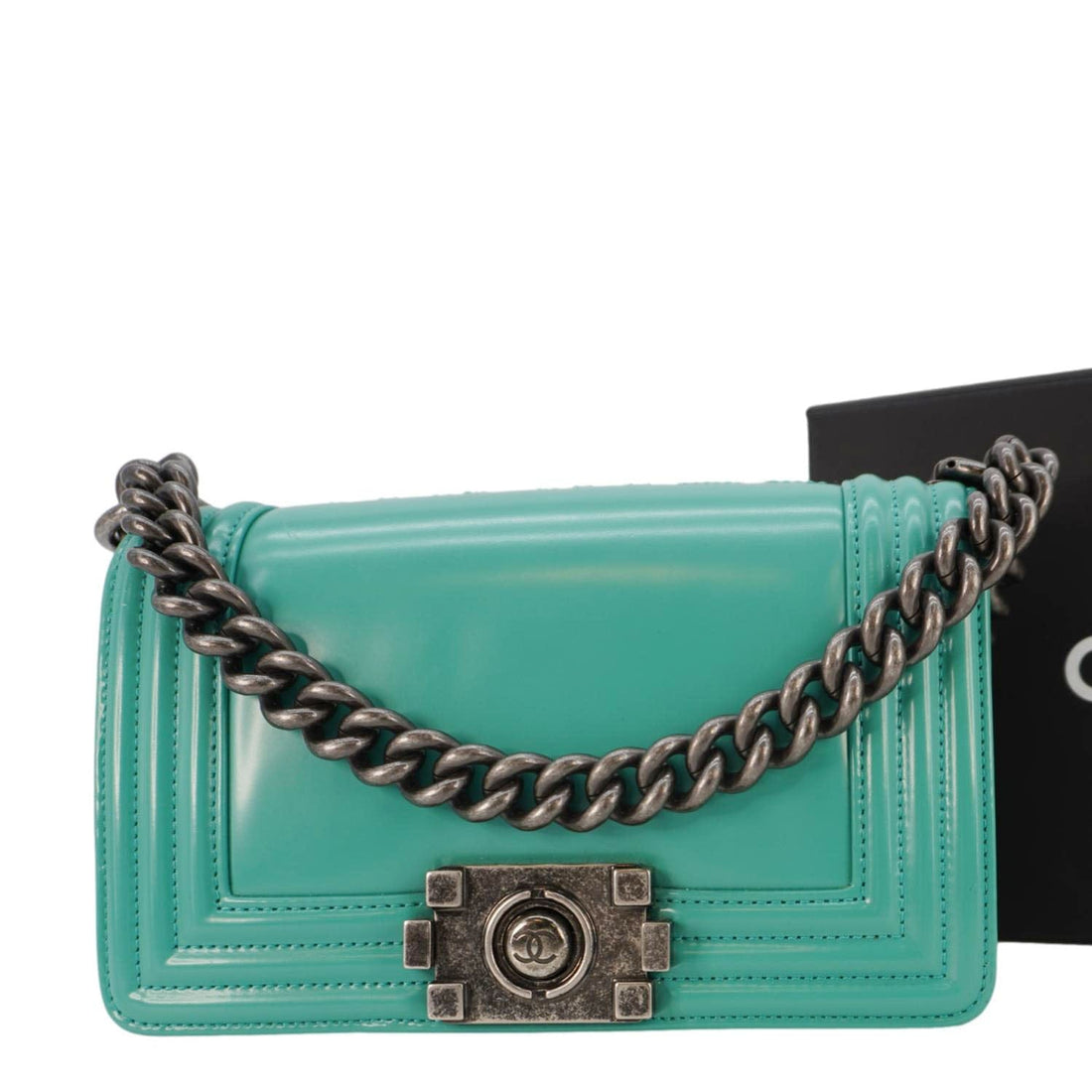 Pearl Street Bags Chanel Boy Small Patent Leather Shoulder Bag Green