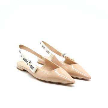 CHRISTIAN Top quality Dior Slingback SIZE39 Ballet Flats Patent Leather Beige