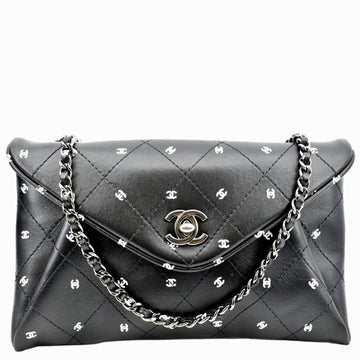 Pearl Street Bags Chanel CC Envelope Printed Lambskin Leather Chain Clutch Bag Black
