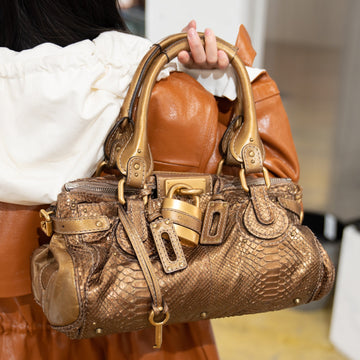 ChloÃÂ© Paddington Hobo Snake Metallic Bronze Brown Gold Python Skin Leather Shoulder Bag