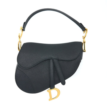 Top quality Dior Medium Saddle Bag With Strap Grained Calfskin Black