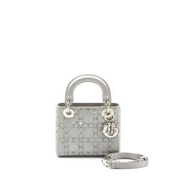 Top quality Dior Mini Lady Top quality Dior Satin Crystal Cannage Grey