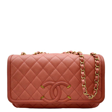 Pearl Street Bags Chanel CC Filigree Medium Flap Caviar Leather Crossbody Bag Pink