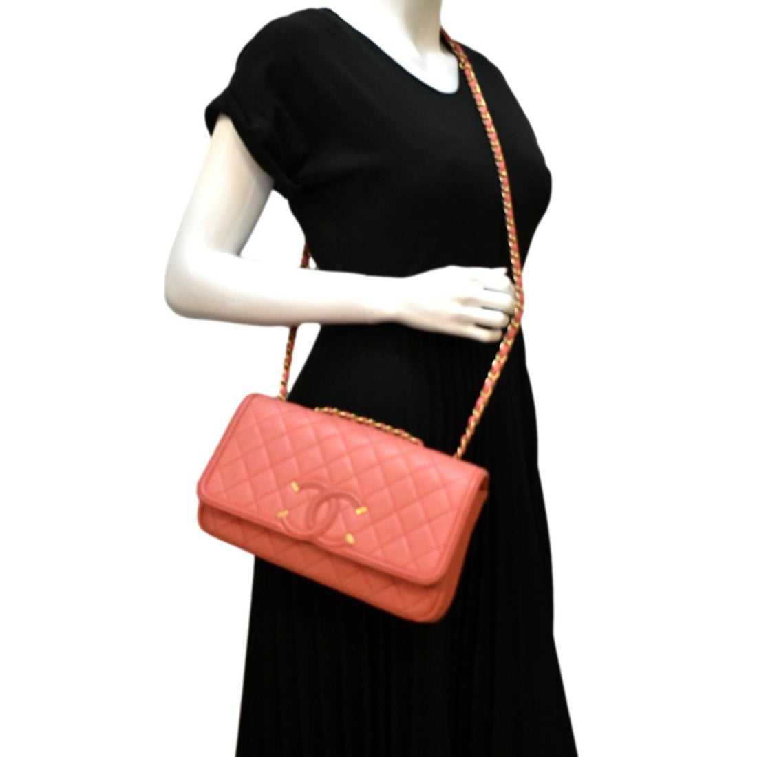 Pearl Street Bags Chanel CC Filigree Medium Flap Caviar Leather Crossbody Bag Pink