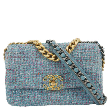 Chanel 19 Flap Medium Quilted Tweed Shoulder Bag Blue