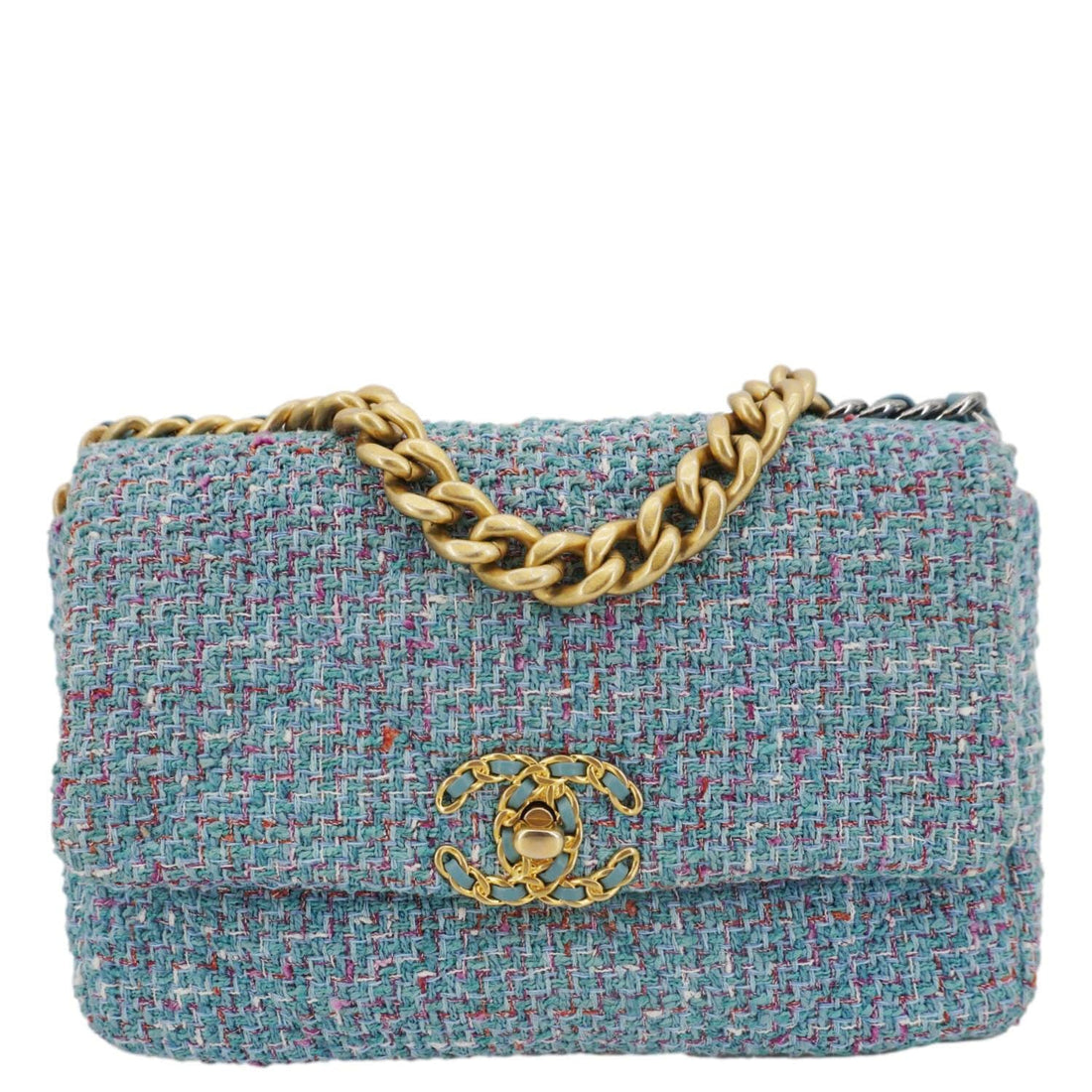 Pearl Street Bags Chanel 19 Flap Medium Quilted Tweed Shoulder Bag Blue