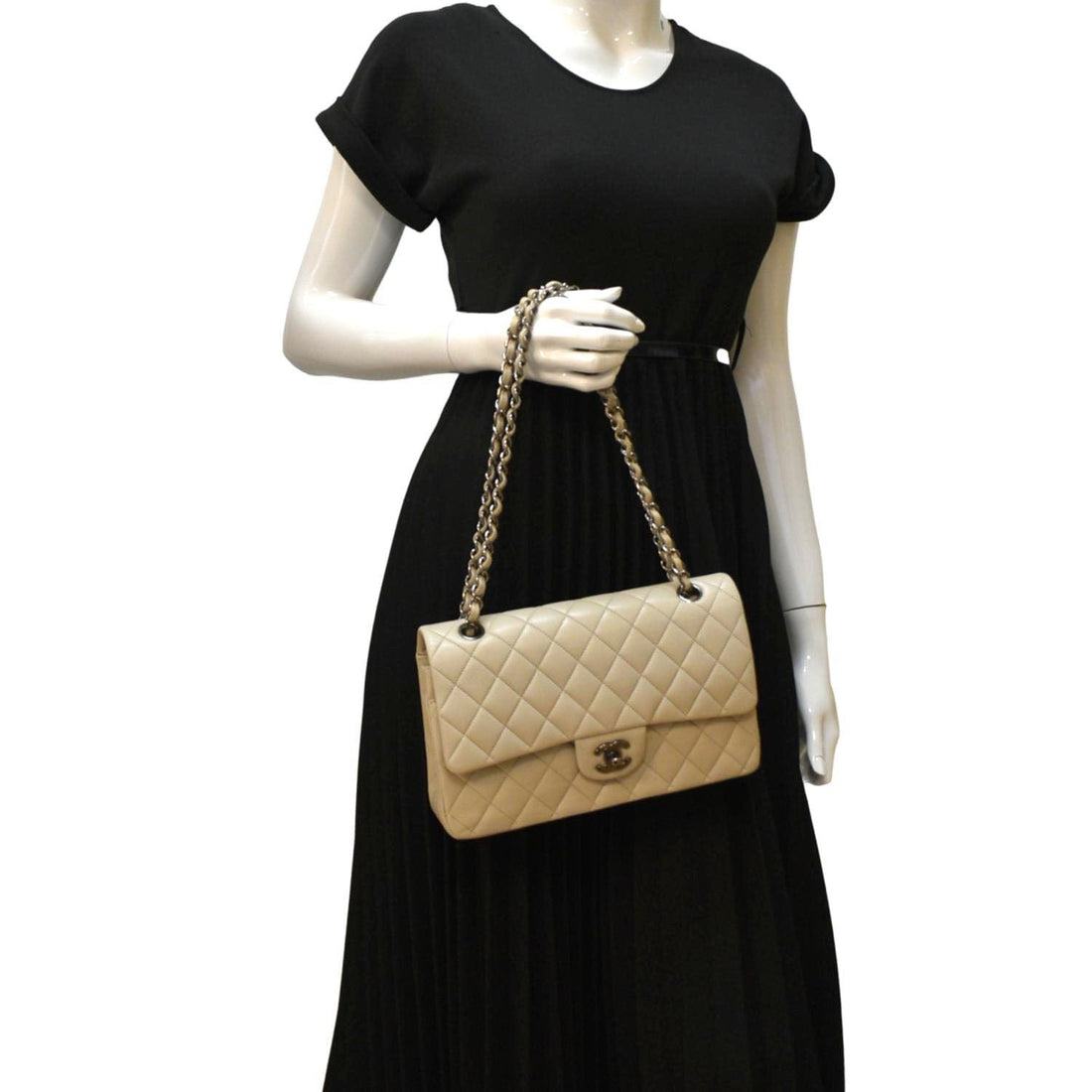 Pearl Street Bags Chanel Classic Medium Double Flap Quilted Leather Shoulder Bag Ivory