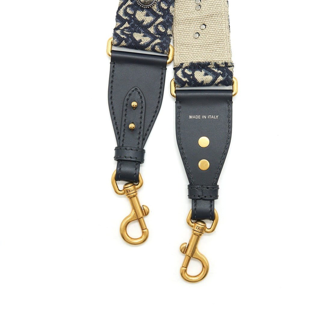 Top quality Dior Shoulder strap Blue Oblique Embroidery with Metal Medallions
