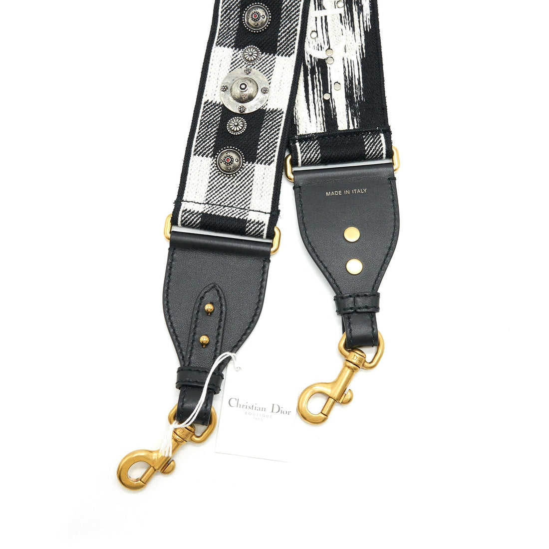 Top quality Dior Shoulder strap Black/ White with Metal Medallions