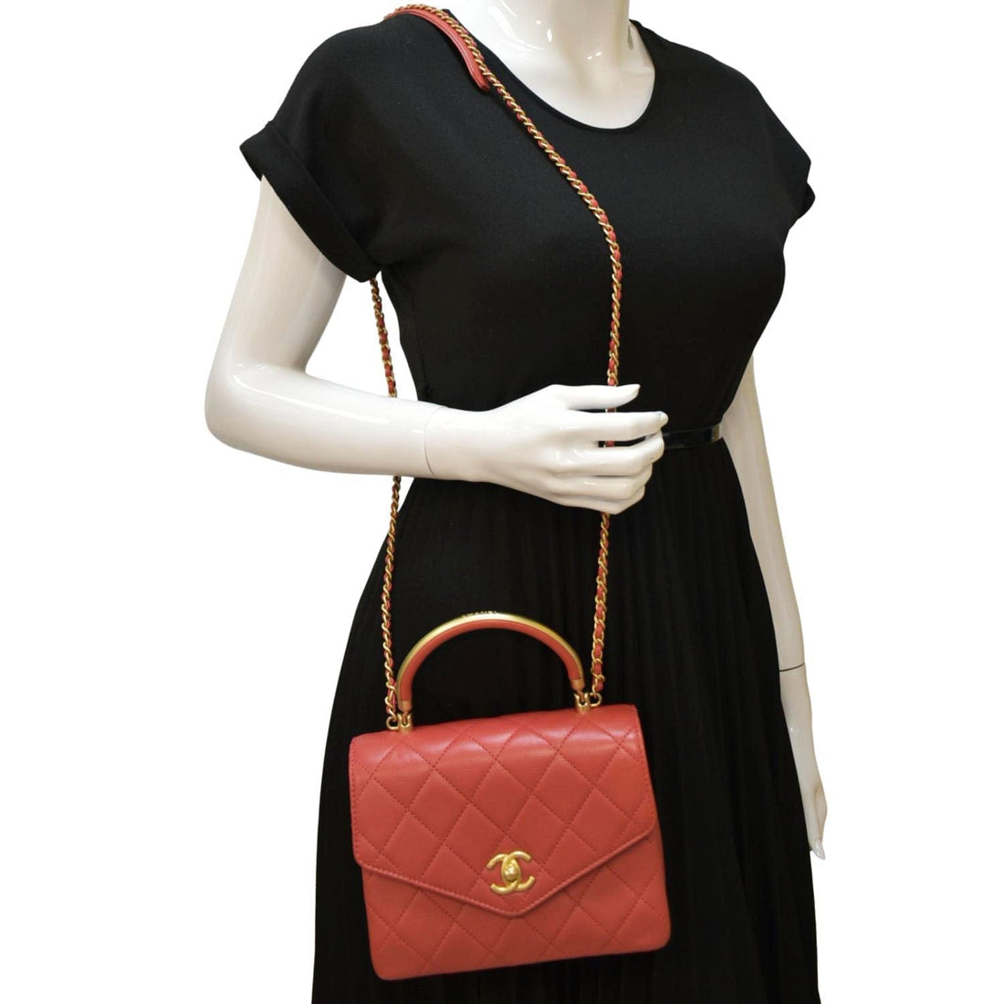 Pearl Street Bags Chanel Top Handle Quilted Leather Shoulder Bag Red