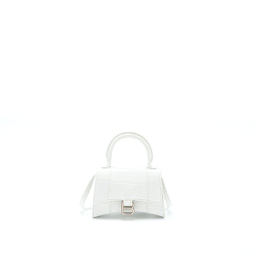 Balenciaga Mini Hourglass Bag Croc Embossed CalBNkin White SHW