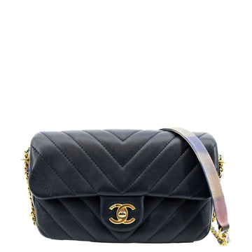 Pearl Street Bags Chanel Mini Rectangular Flap Chevron Leather Crossbody Bag Navy Blue