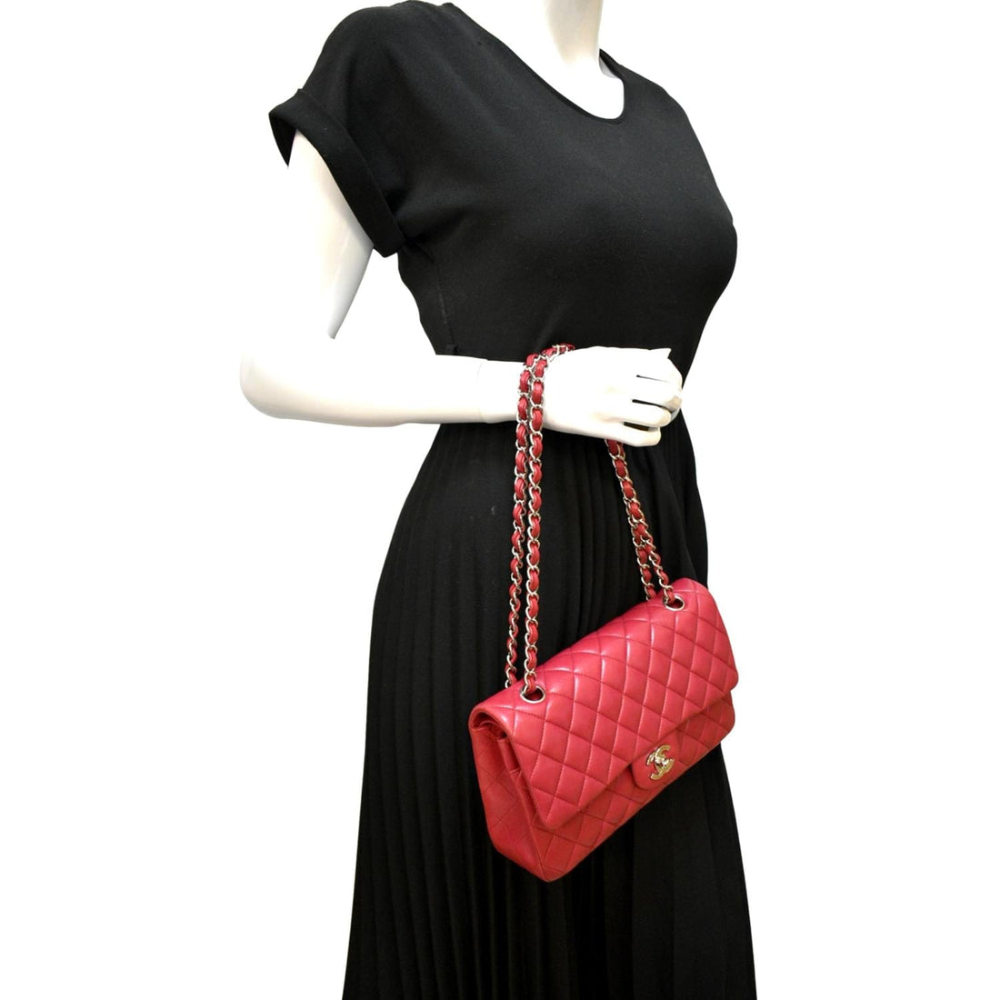 Pearl Street Bags Chanel Classic Medium Double Flap Quilted Leather Shoulder Bag Red