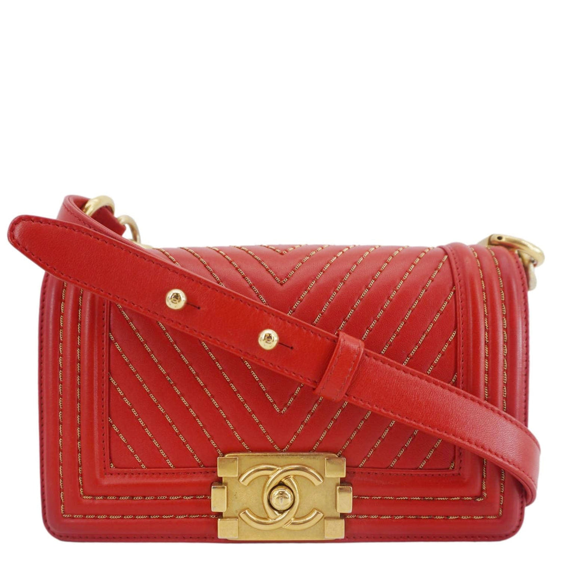 Pearl Street Bags Chanel Boy Flap Small Chevron Leather Shoulder Bag Red