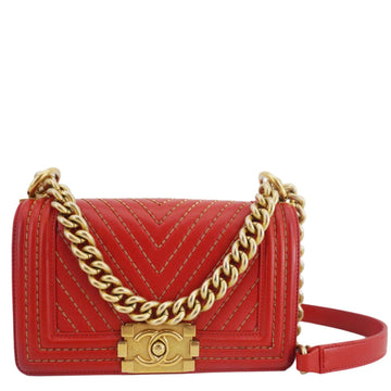 Pearl Street Bags Chanel Boy Flap Small Chevron Leather Shoulder Bag Red