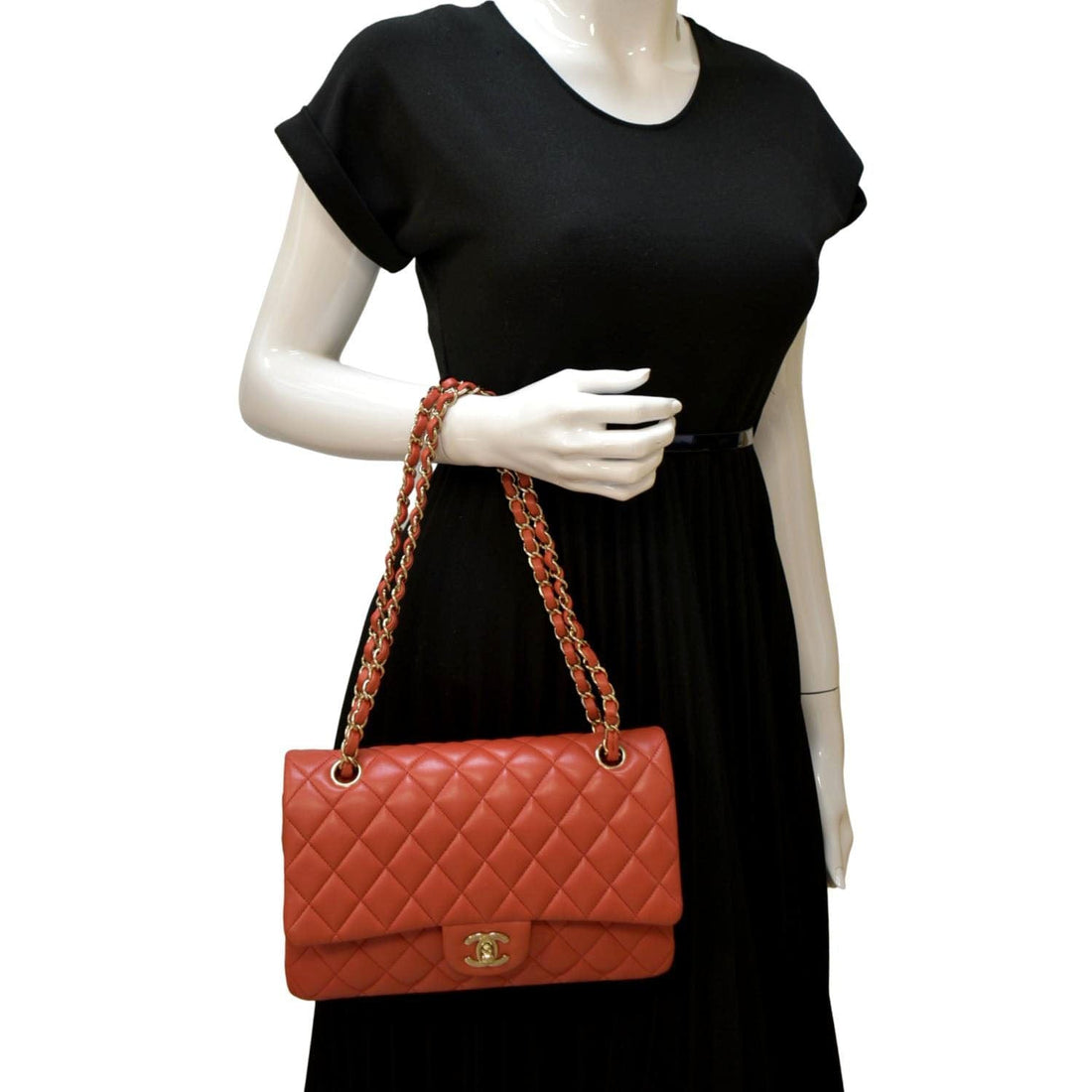 Pearl Street Bags Chanel Classic Medium Double Flap Quilted Leather Shoulder Bag Red