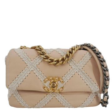 Pearl Street Bags Chanel 19 Flap Medium Calfskin Crochet Shoulder Bag Beige