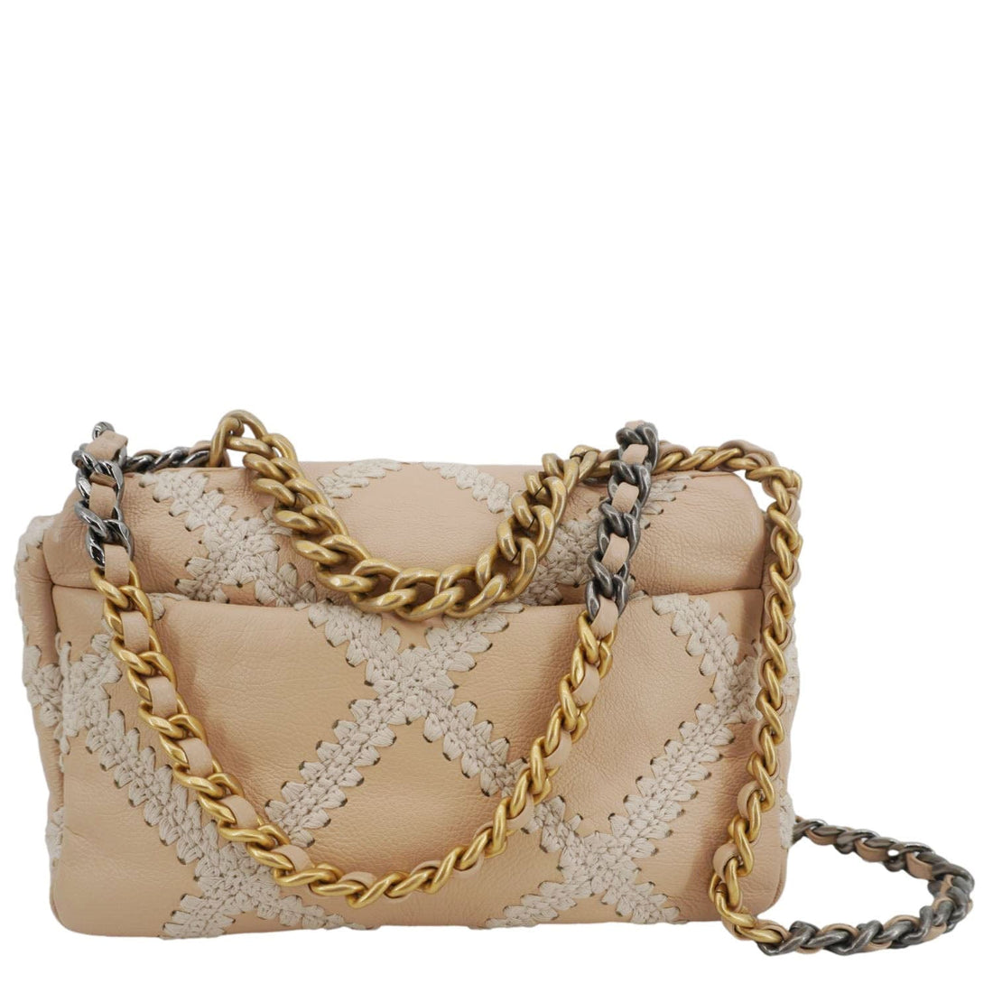 Pearl Street Bags Chanel 19 Flap Medium Calfskin Crochet Shoulder Bag Beige