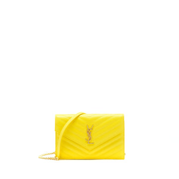 Saint Laurent /ysl Envelope Wallet on chain Grained CalBNkin Yellow GHW